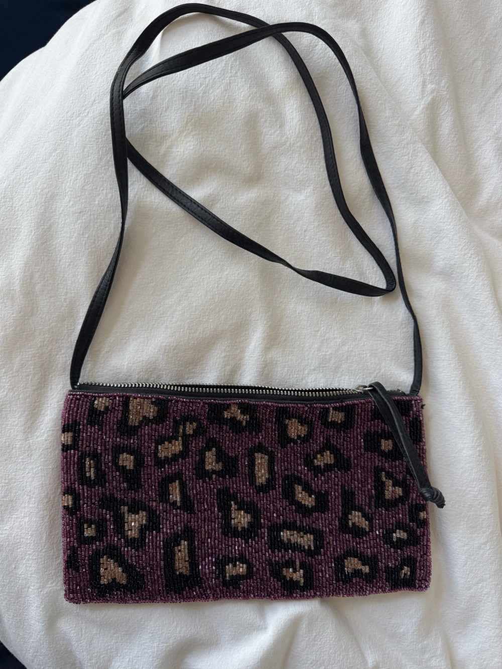 Purple Leopard Beaded Crossbody Bag